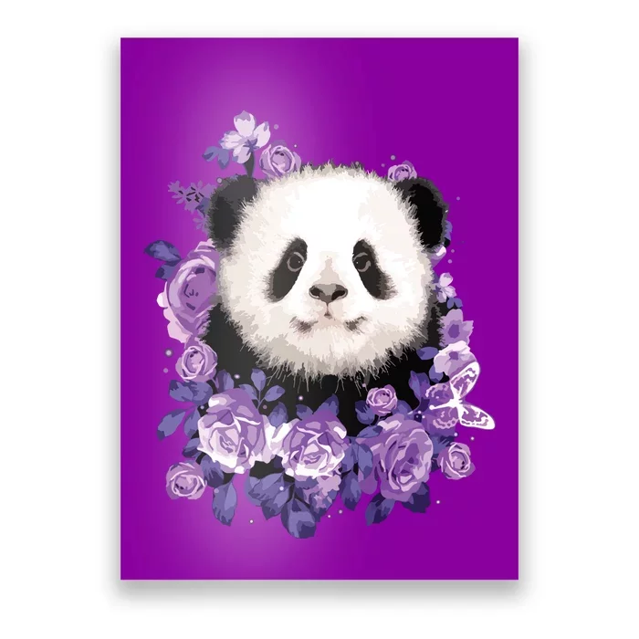 Cute Panda Purple Flowers Panda Lovers Gift Poster