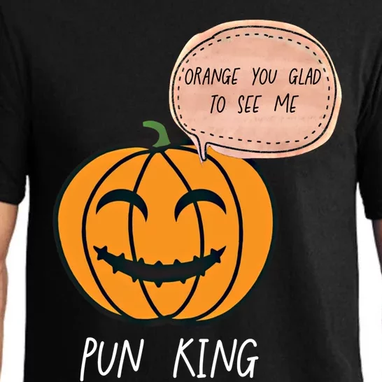 Carved Pumpkin Pun King Funny Halloween Pun Joke Dad Joke Gift Pajama Set