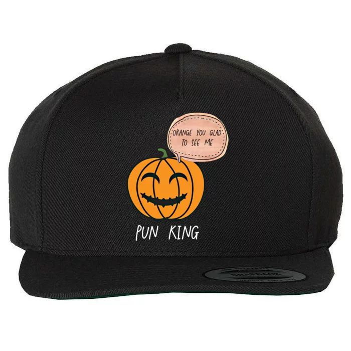 Carved Pumpkin Pun King Funny Halloween Pun Joke Dad Joke Gift Wool Snapback Cap