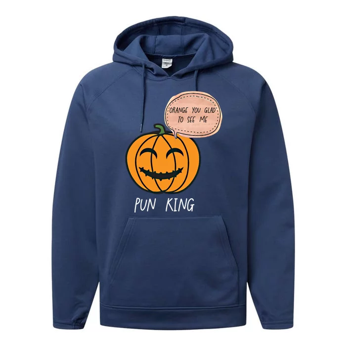 Carved Pumpkin Pun King Funny Halloween Pun Joke Dad Joke Gift Performance Fleece Hoodie