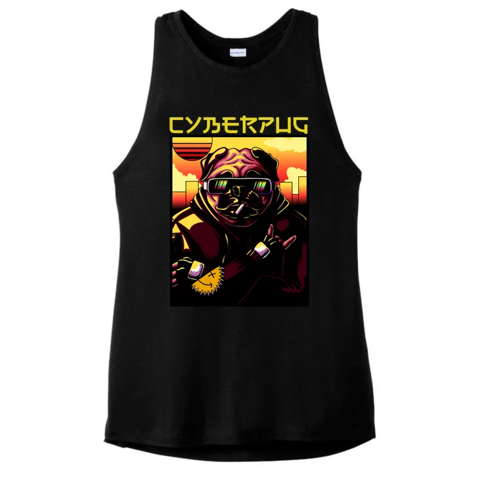 Cyberpug Parody Pug Dog Cyber Punk Ladies Tri-Blend Wicking Tank