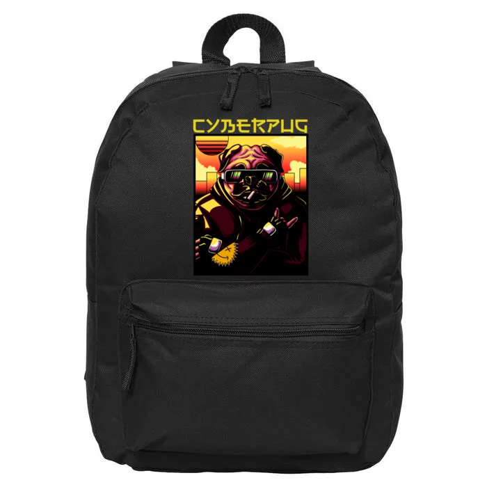 Cyberpug Parody Pug Dog Cyber Punk 16 in Basic Backpack