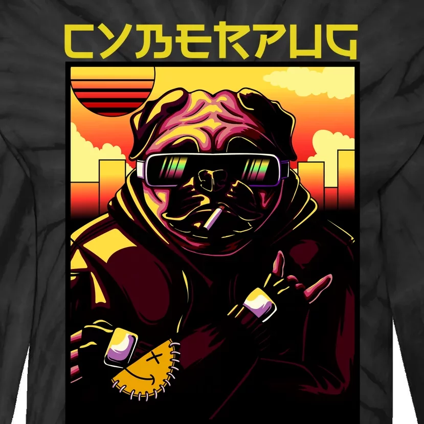 Cyberpug Parody Pug Dog Cyber Punk Tie-Dye Long Sleeve Shirt