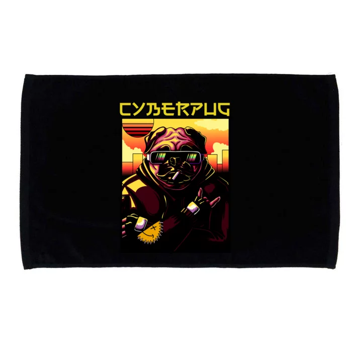 Cyberpug Parody Pug Dog Cyber Punk Microfiber Hand Towel