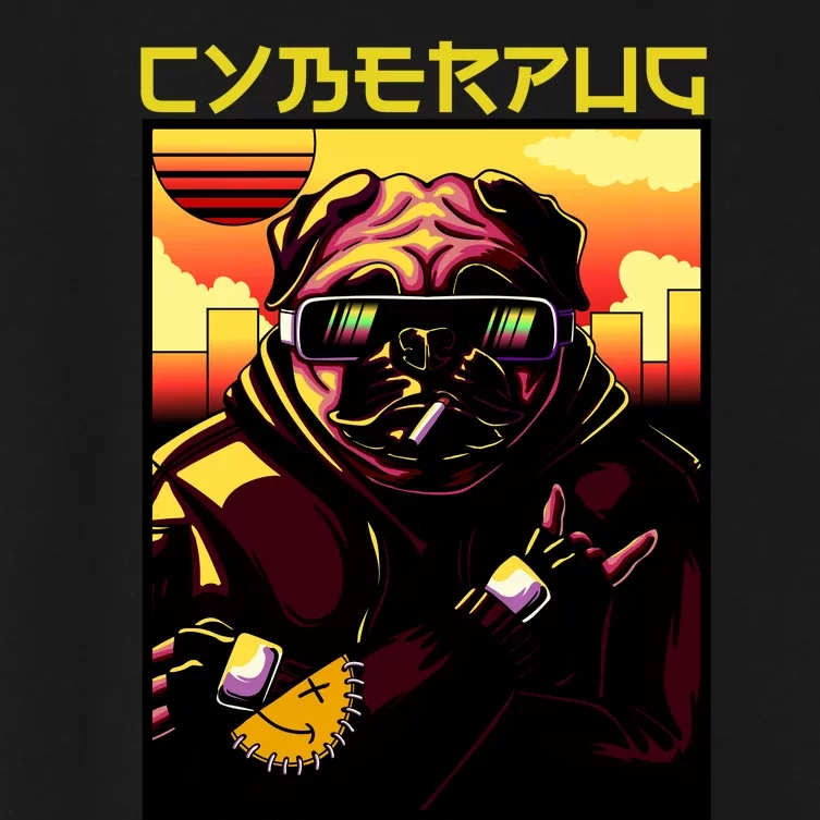 Cyberpug Parody Pug Dog Cyber Punk Women's Crop Top Tee