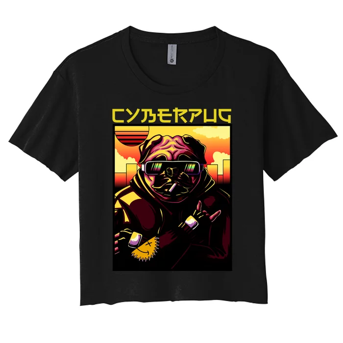 Cyberpug Parody Pug Dog Cyber Punk Women's Crop Top Tee