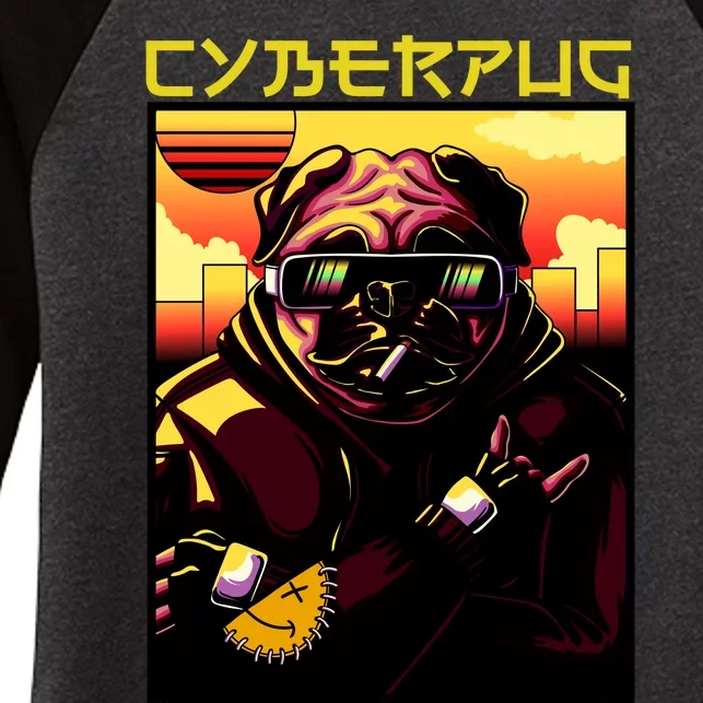 Cyberpug Parody Pug Dog Cyber Punk Women's Tri-Blend 3/4-Sleeve Raglan Shirt