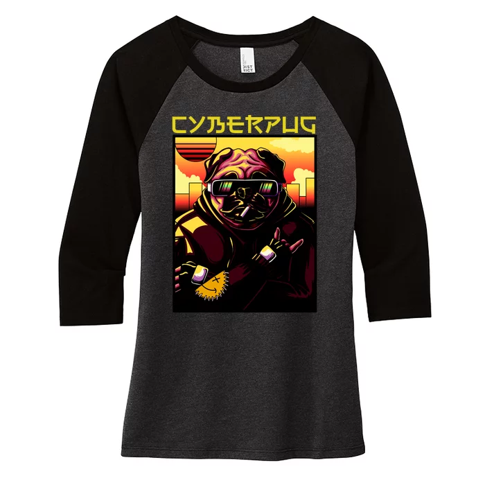 Cyberpug Parody Pug Dog Cyber Punk Women's Tri-Blend 3/4-Sleeve Raglan Shirt