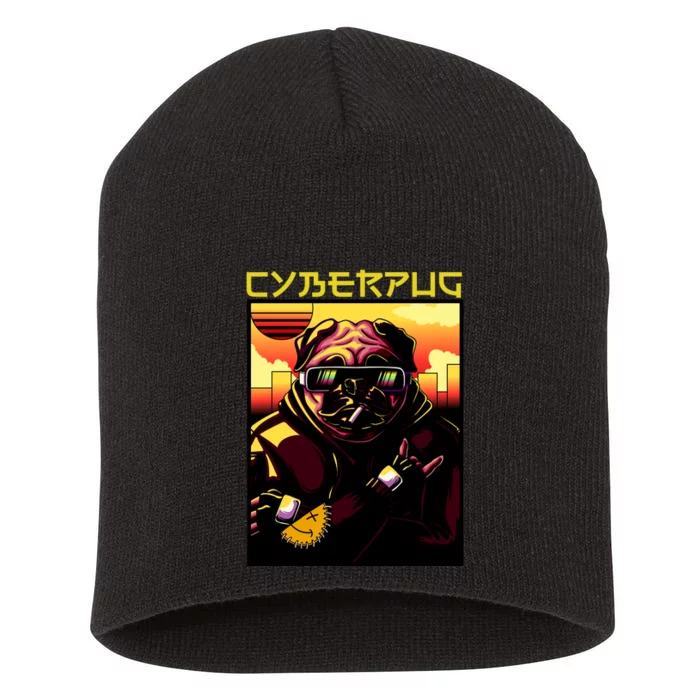 Cyberpug Parody Pug Dog Cyber Punk Short Acrylic Beanie