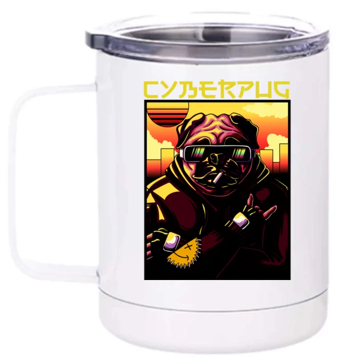 Cyberpug Parody Pug Dog Cyber Punk Front & Back 12oz Stainless Steel Tumbler Cup