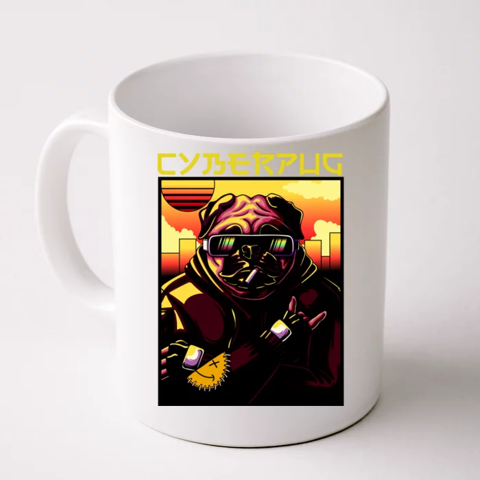 Cyberpug Parody Pug Dog Cyber Punk Front & Back Coffee Mug