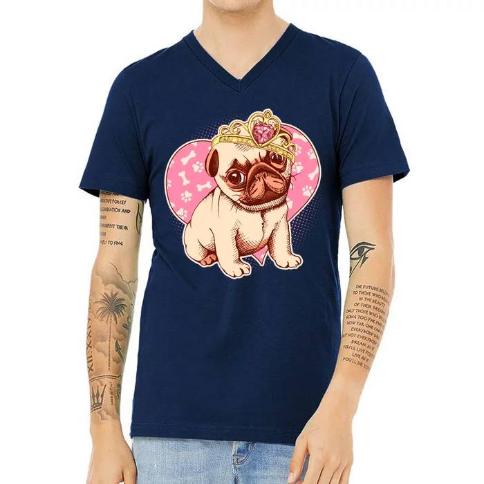 Cute Princess Pug Dog V-Neck T-Shirt