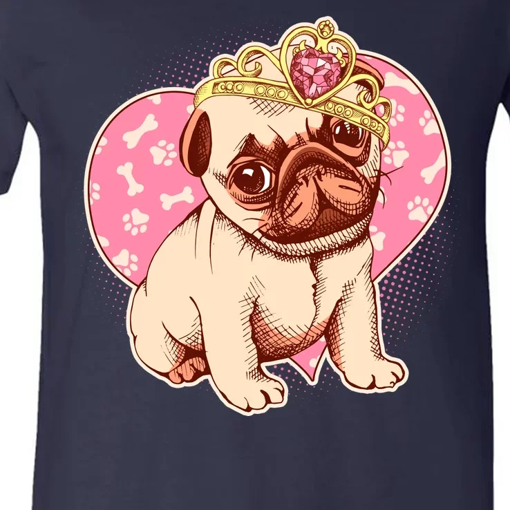 Cute Princess Pug Dog V-Neck T-Shirt