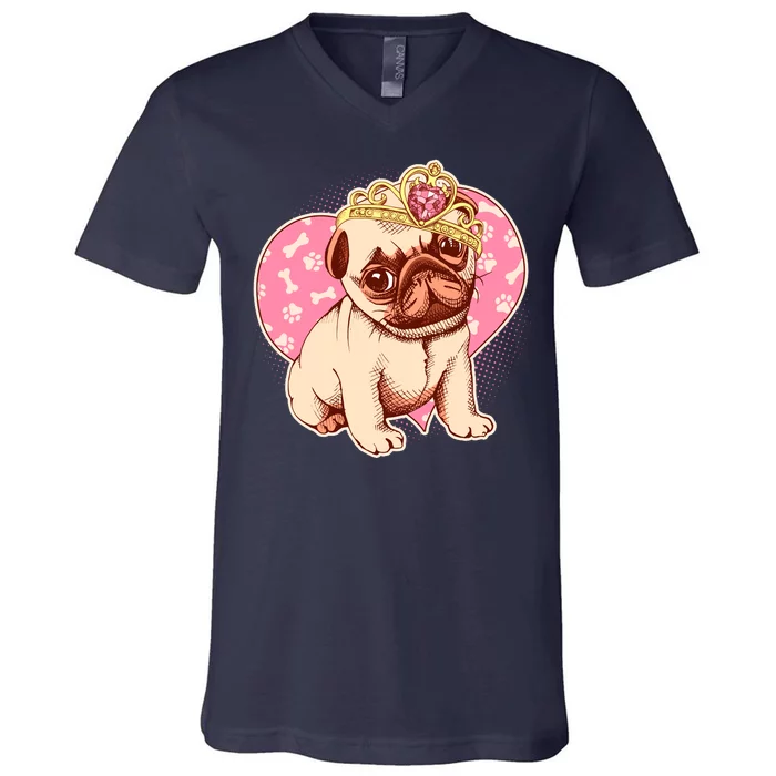 Cute Princess Pug Dog V-Neck T-Shirt