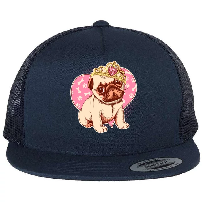 Cute Princess Pug Dog Flat Bill Trucker Hat