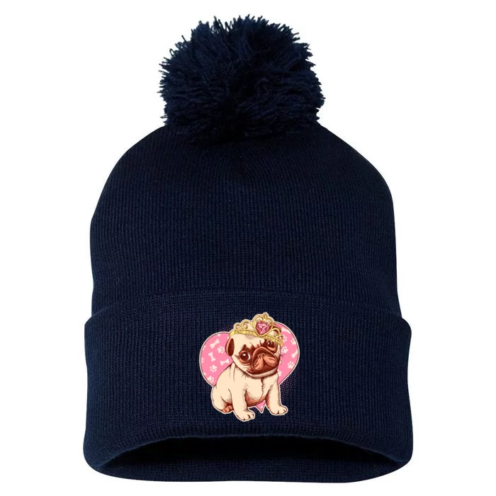 Cute Princess Pug Dog Pom Pom 12in Knit Beanie