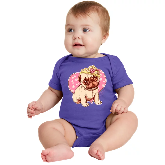 Cute Princess Pug Dog Baby Bodysuit