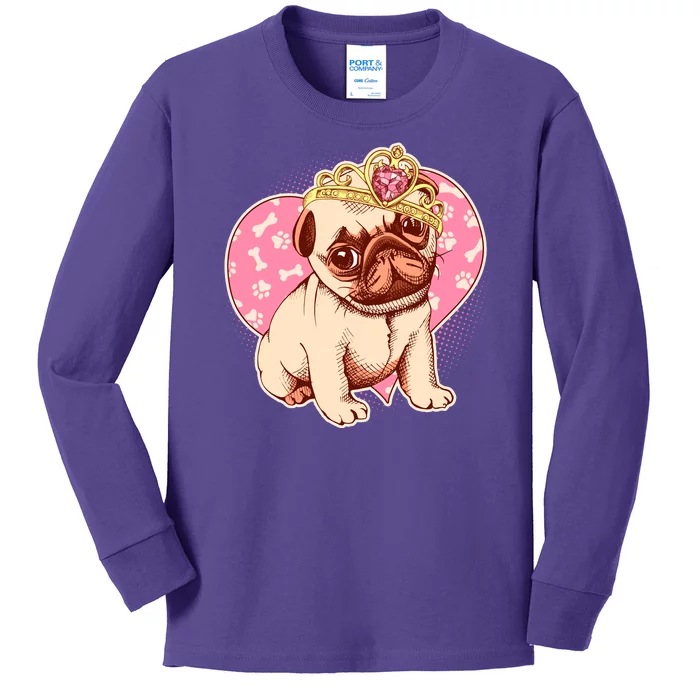 Cute Princess Pug Dog Kids Long Sleeve Shirt