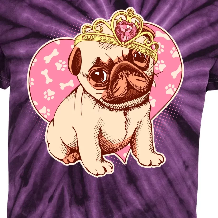 Cute Princess Pug Dog Kids Tie-Dye T-Shirt