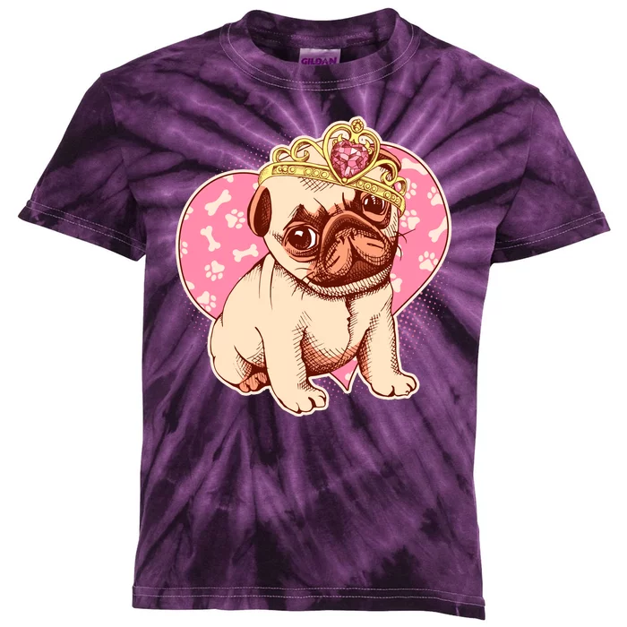 Cute Princess Pug Dog Kids Tie-Dye T-Shirt