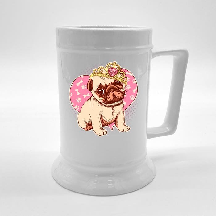 Cute Princess Pug Dog Front & Back Beer Stein