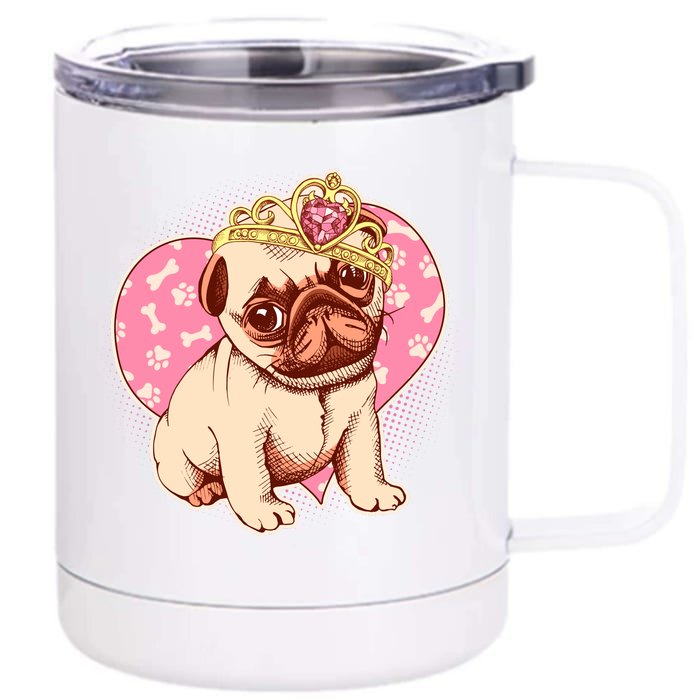 Cute Princess Pug Dog Front & Back 12oz Stainless Steel Tumbler Cup