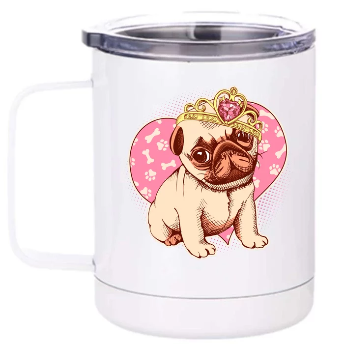 Cute Princess Pug Dog Front & Back 12oz Stainless Steel Tumbler Cup