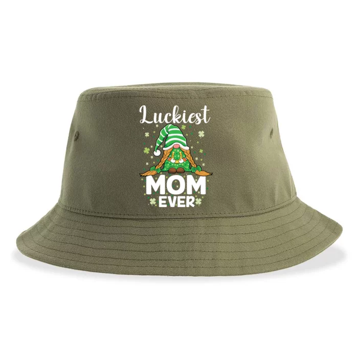 Check Plaid Pattern Luckiest Mom Ever St Patrick Day Gnomes Gift Sustainable Bucket Hat