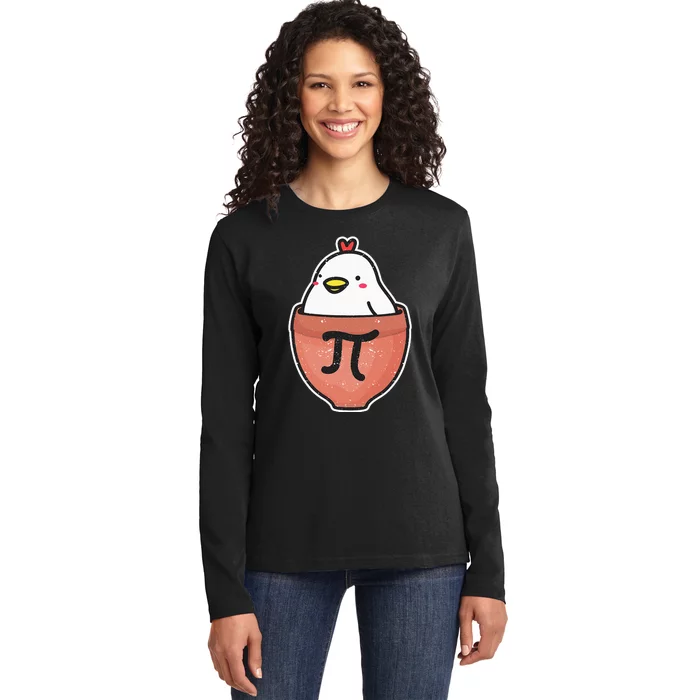 Chicken Pot Pi Day Funny Math Teacher Mathematics Lover Ladies Long Sleeve Shirt