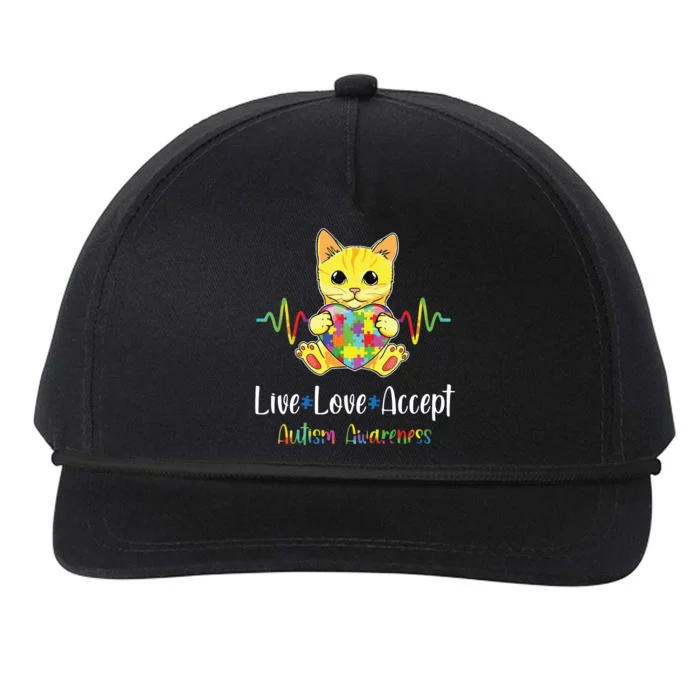 Cat Puzzle Piece Live Love Accept Autism Awareness Snapback Five-Panel Rope Hat