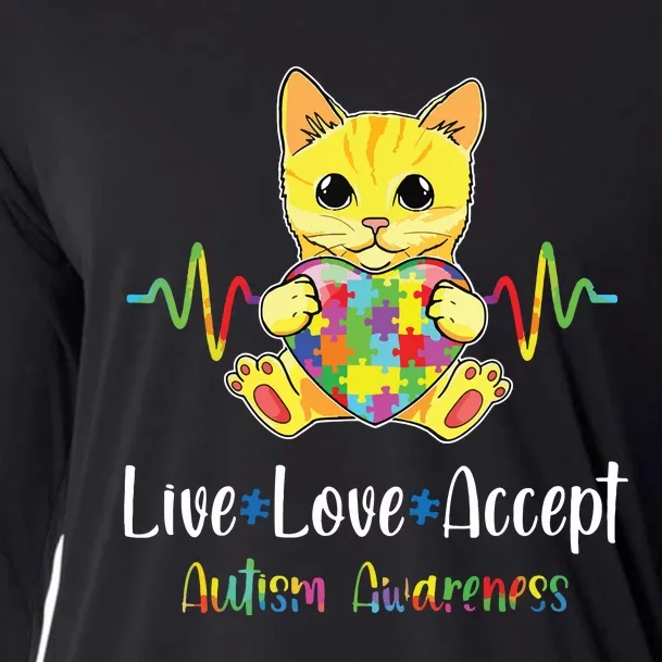 Cat Puzzle Piece Live Love Accept Autism Awareness Cooling Performance Long Sleeve Crew