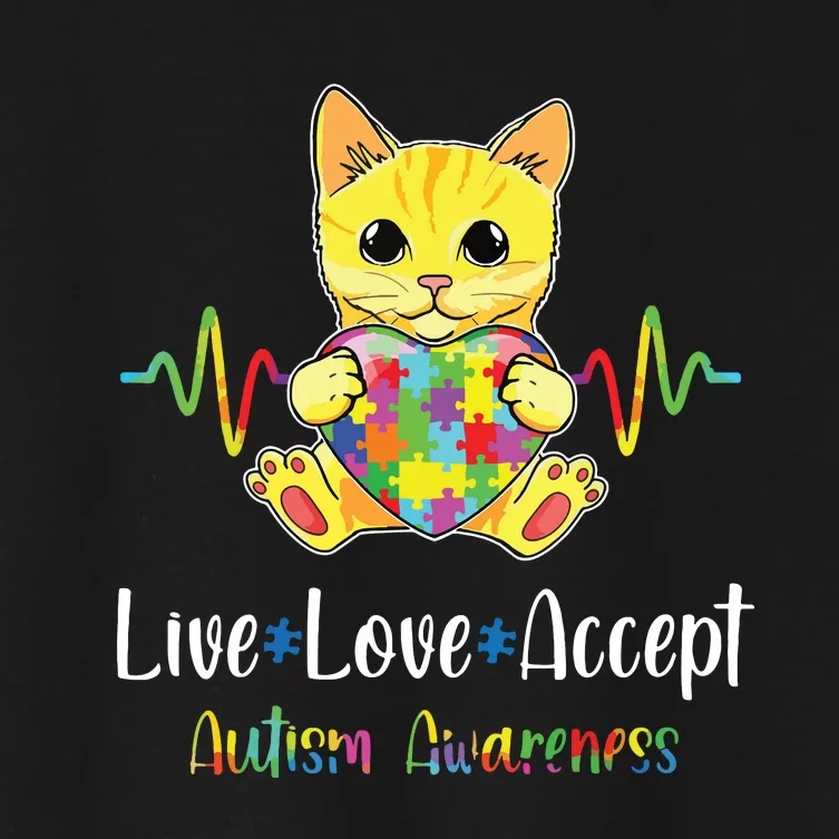 Cat Puzzle Piece Live Love Accept Autism Awareness Women's Crop Top Tee