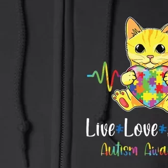 Cat Puzzle Piece Live Love Accept Autism Awareness Full Zip Hoodie