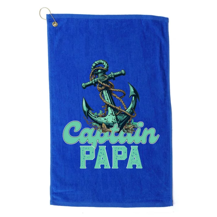 Captain Papa Pontoon Sailing Boat Dad Daddy Fathers Day Gift Platinum Collection Golf Towel