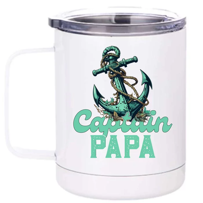 Captain Papa Pontoon Sailing Boat Dad Daddy Fathers Day Gift Front & Back 12oz Stainless Steel Tumbler Cup