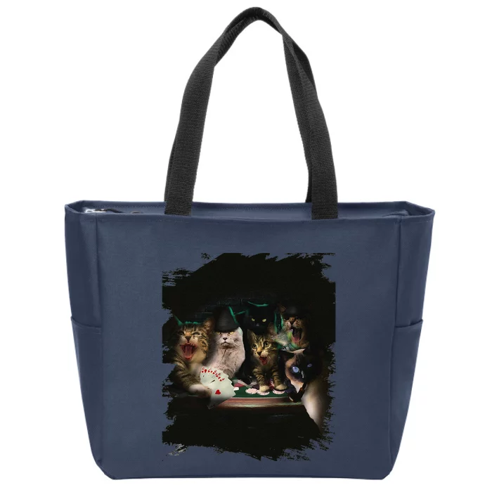 Cats Playing Poker Cat Kitty Cards Player Gambling Funny Zip Tote Bag