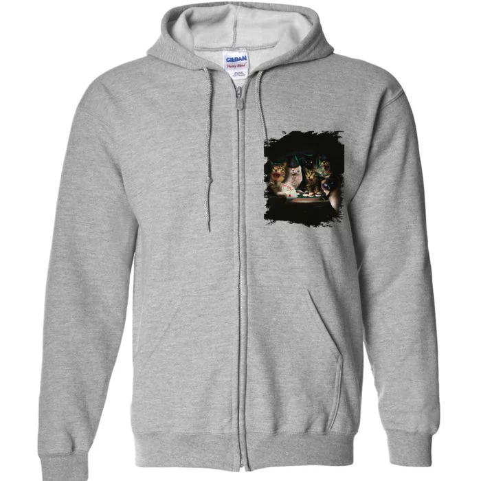 Cats Playing Poker Cat Kitty Cards Player Gambling Funny Full Zip Hoodie