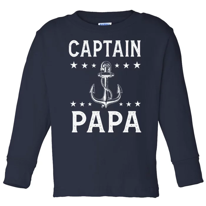 Captain Pappa Pontoon Boat Fishing Sailor Cool Anchor Star Toddler Long Sleeve Shirt