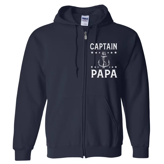 Captain Pappa Pontoon Boat Fishing Sailor Cool Anchor Star Full Zip Hoodie