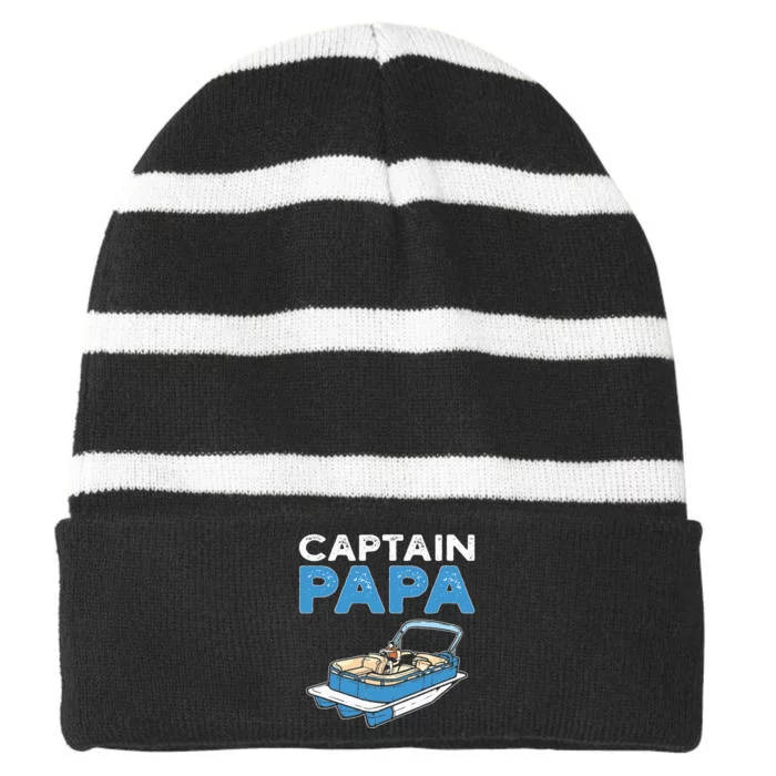 Captain Papa. Pontoon Boat Captain Striped Beanie with Solid Band