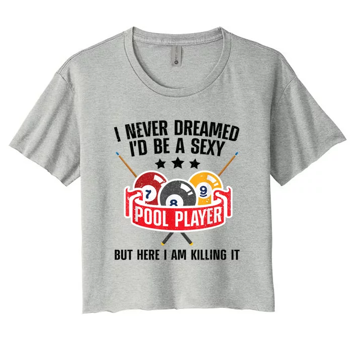 Cool Pool Player Design For Men Women Pool Billiards Player Women's Crop Top Tee