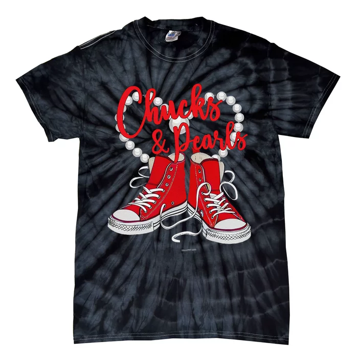 Chucks & Pearls Pearl Heart 2024 Kamala Harris Chucks & Pear Tie-Dye T-Shirt