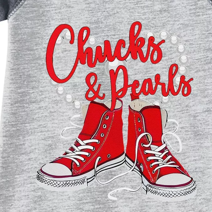 Chucks & Pearls Pearl Heart 2024 Kamala Harris Chucks & Pear Infant Baby Jersey Bodysuit