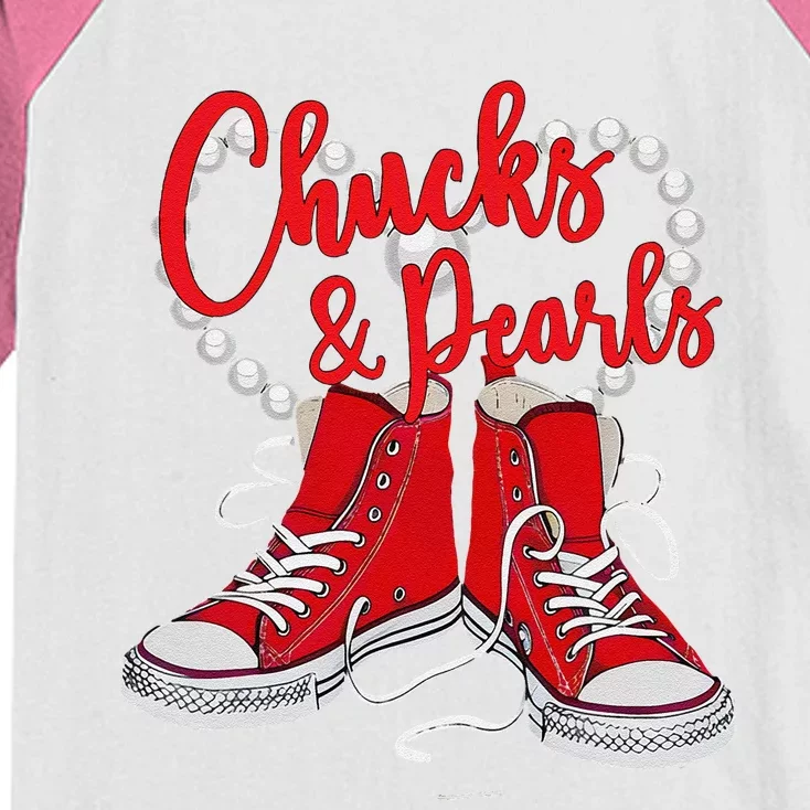 Chucks & Pearls Pearl Heart 2024 Kamala Harris Chucks & Pear Kids Colorblock Raglan Jersey