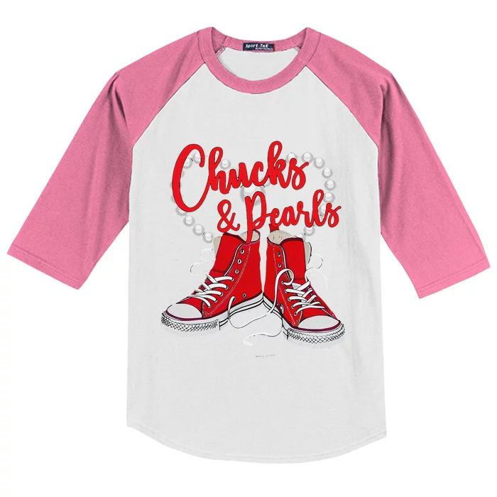 Chucks & Pearls Pearl Heart 2024 Kamala Harris Chucks & Pear Kids Colorblock Raglan Jersey