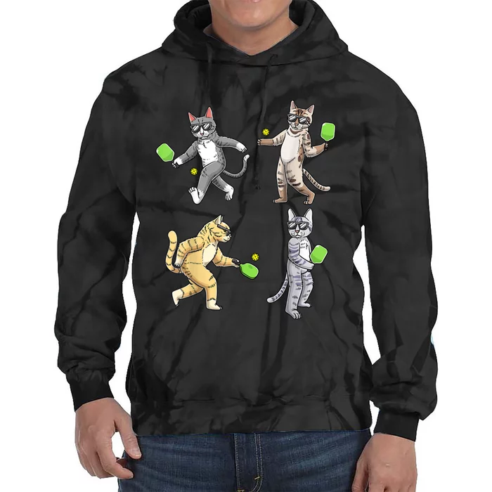 Cats Playing Pickleball Tie Dye Hoodie