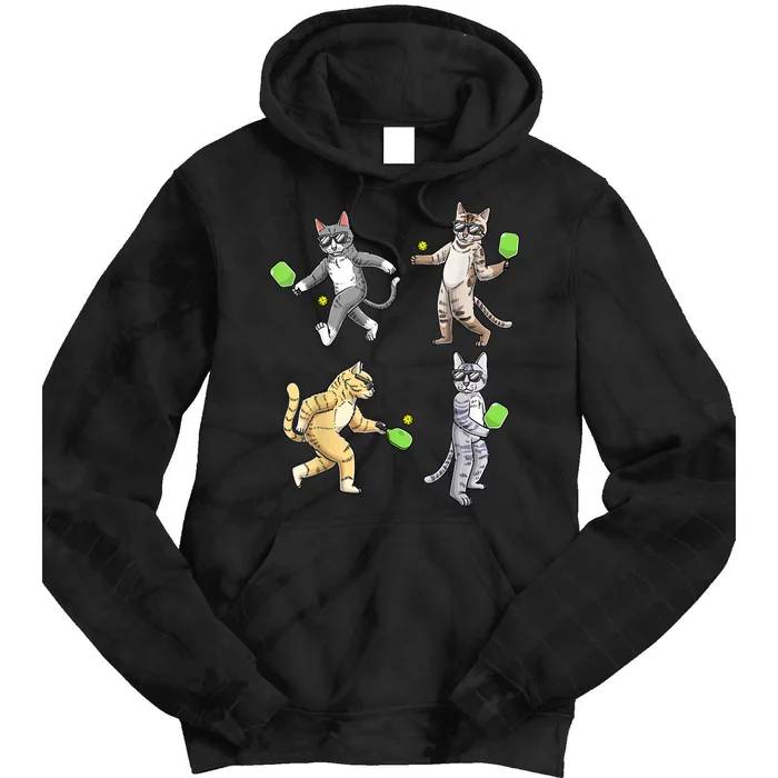 Cats Playing Pickleball Tie Dye Hoodie