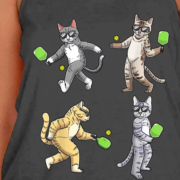 Cats Playing Pickleball Women's Knotted Racerback Tank