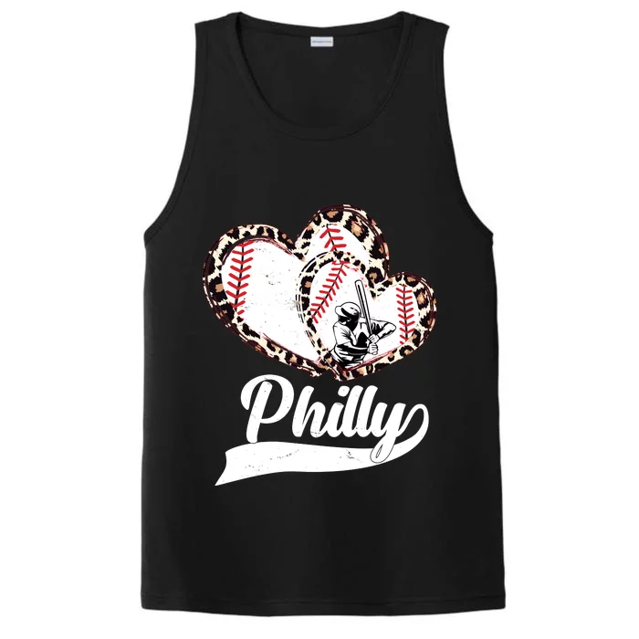 Cute Philly Philadelphia Baseball Hearts Performance Tank