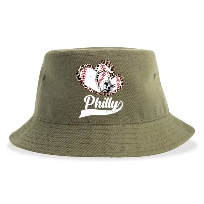 Cute Philly Philadelphia Baseball Hearts Sustainable Bucket Hat